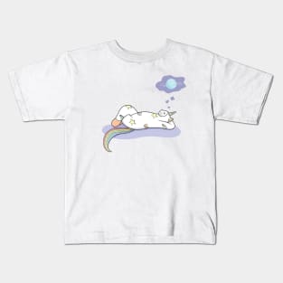 Weird Unicorn Cat dreaming of a vacation Kids T-Shirt